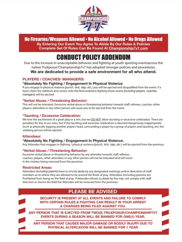 Conduct Policy Addendum – Championship7v7